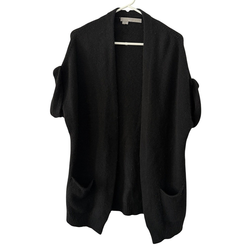 Cashmere 360 Black Sweater Shawl Short Sleeve With Pockets 100% Cashmere M‎
